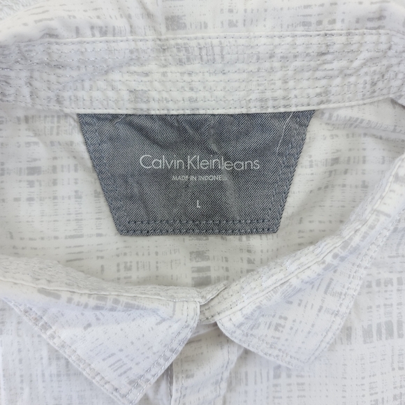 Calvin Klein Jeans White Gray Pattern Regular Fit Size L Dress Shirt 23878 - Picture 4 of 6